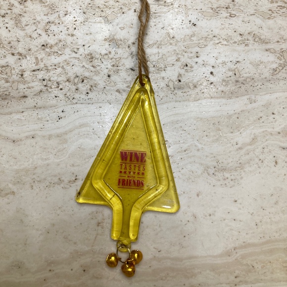 “Wine Taste Better With Friends” Yellow Tree Shaped Ornament  With Bell - Picture 1 of 3
